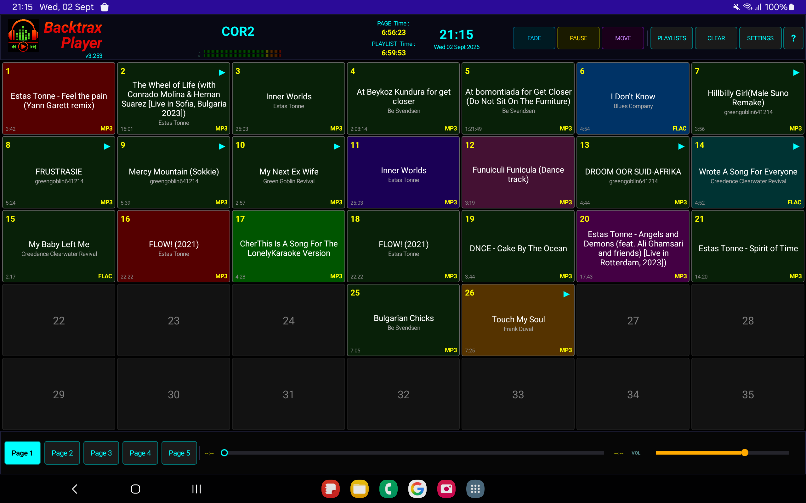 BackTrax Player on Android tablet with song pads loaded