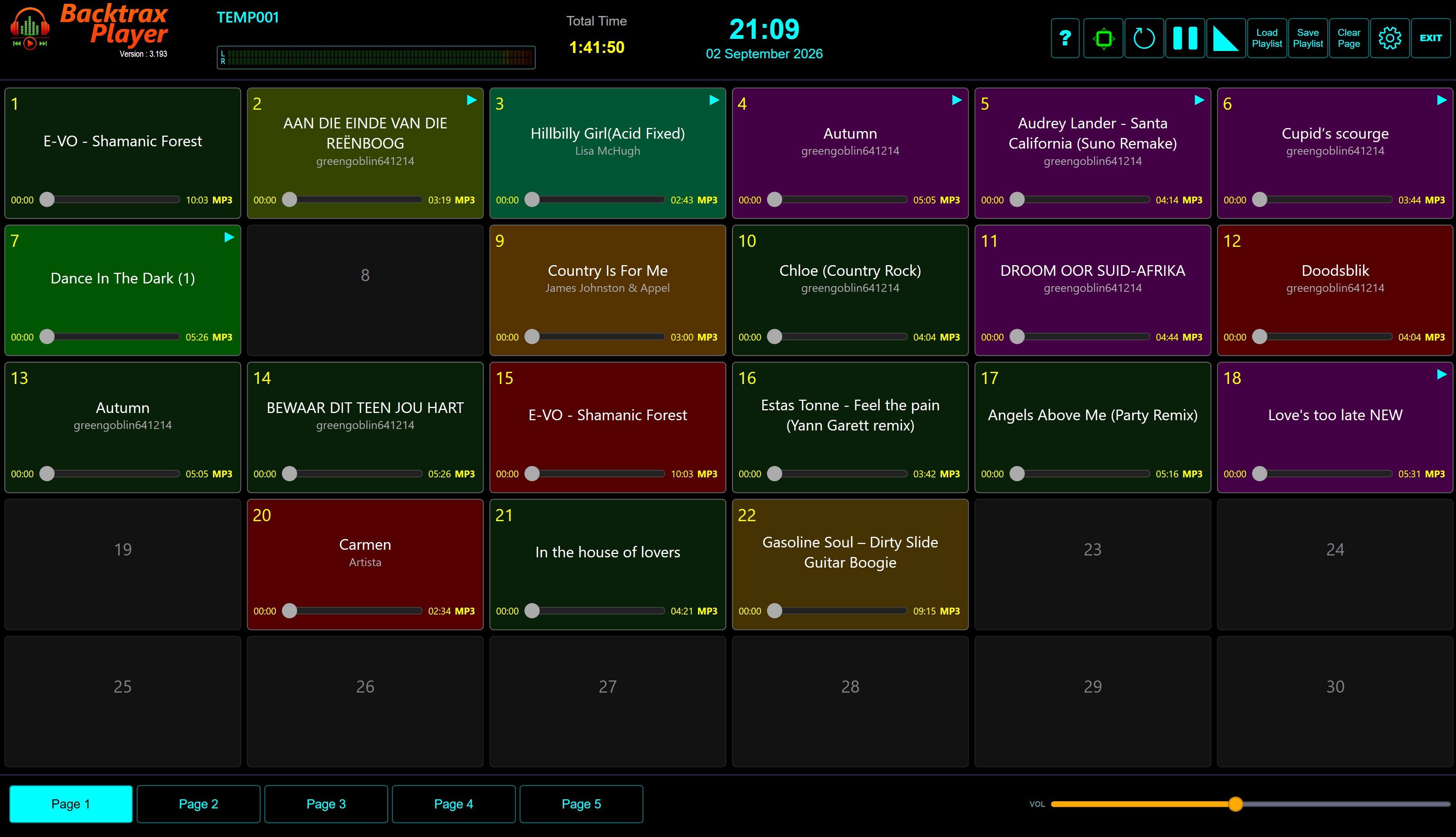 BackTrax Player Windows main screen